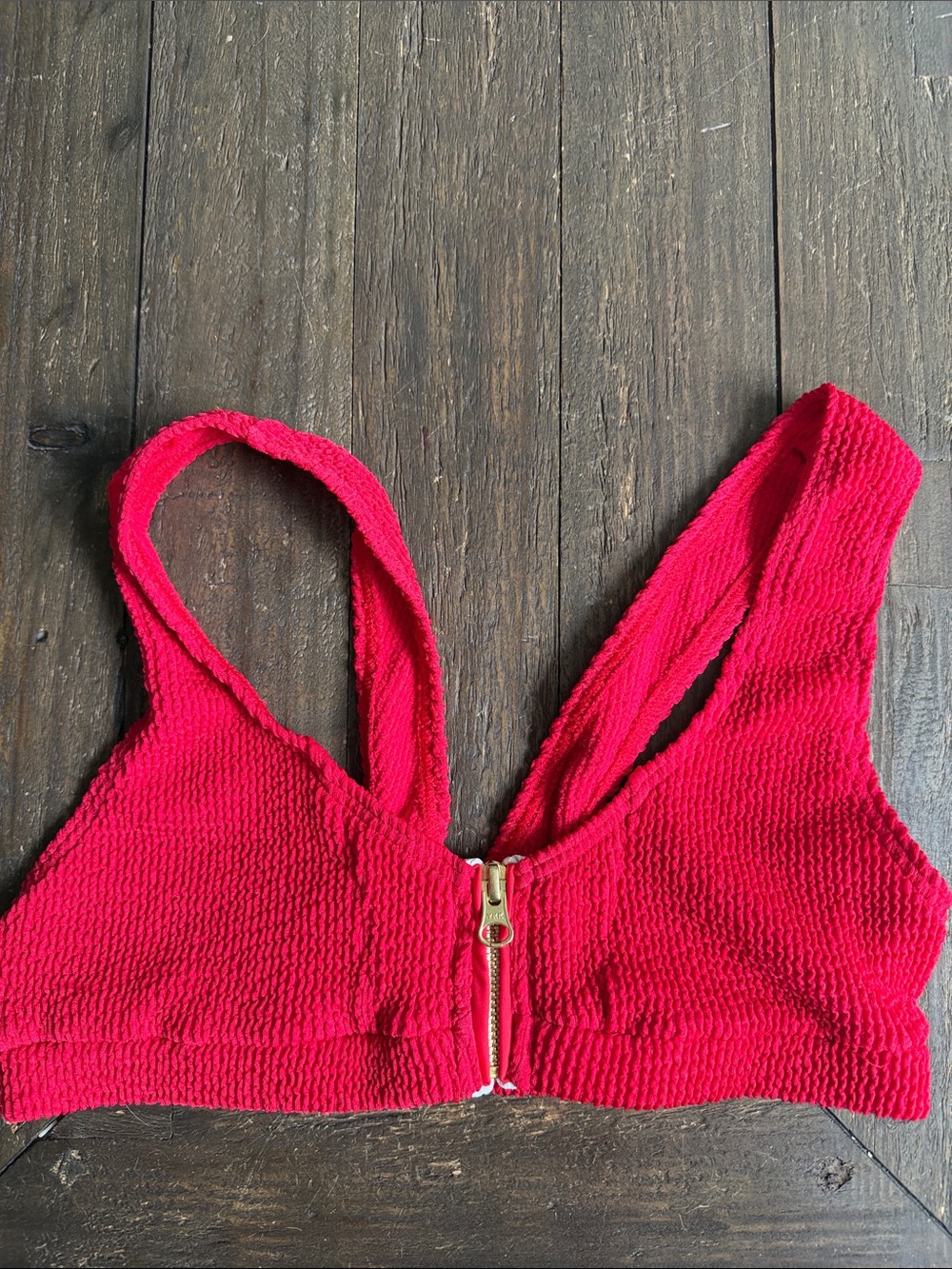 Beach Bunny Red Textured Front-Zip Bikini Top